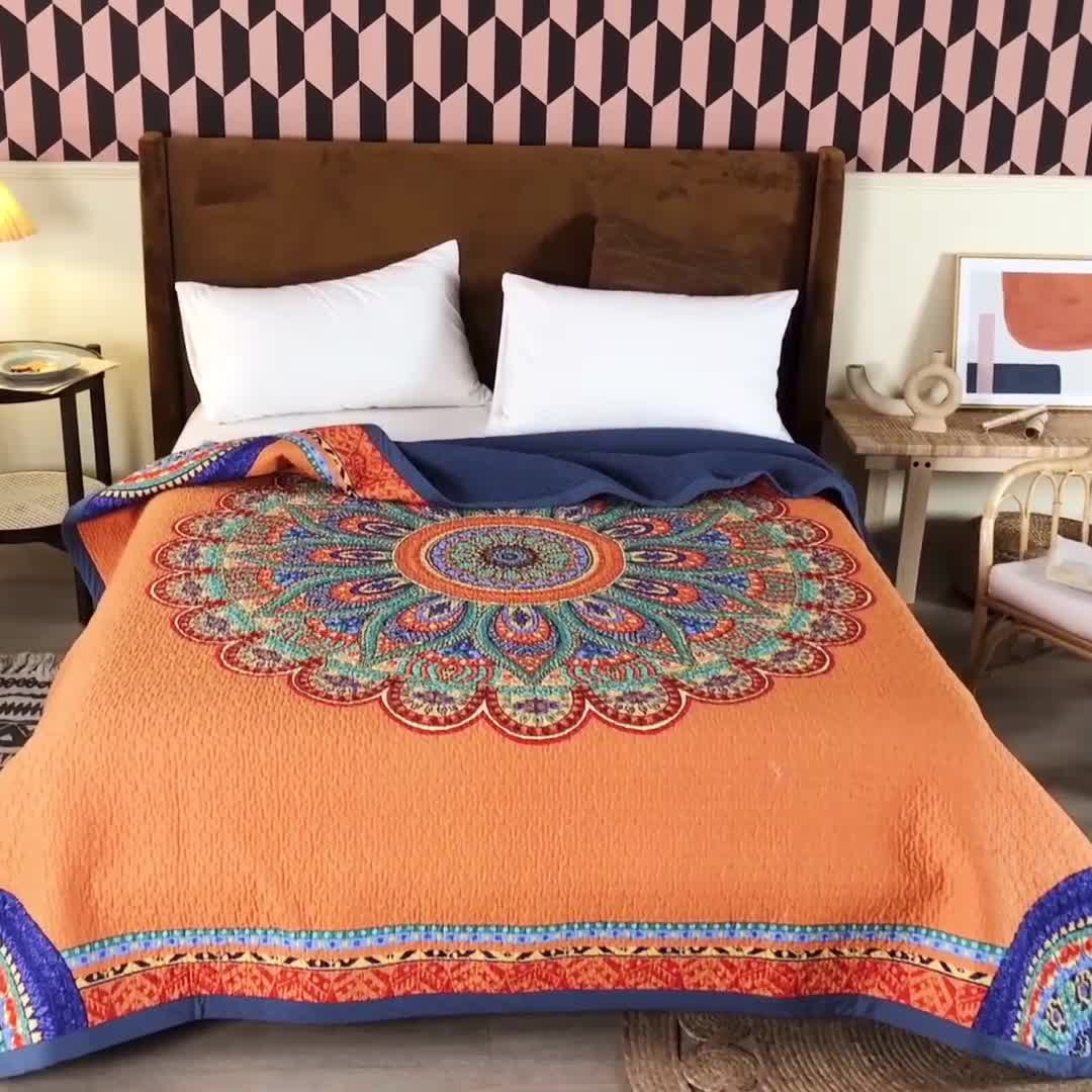 91家纺网 家纺一手货源 找家纺 卡奥家纺 2021新款异域风纯棉盖被床盖夏被 波西米亚