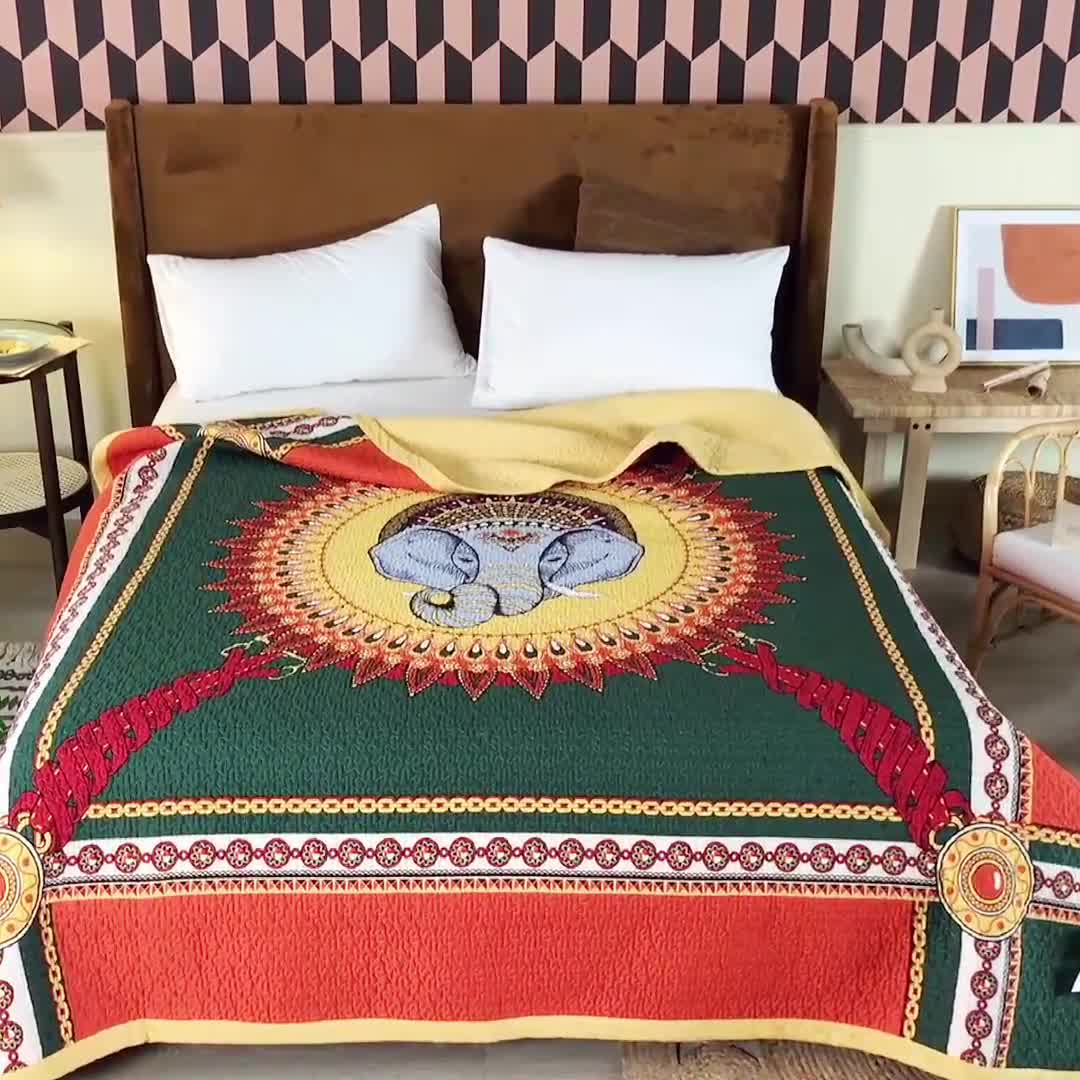 91家纺网 家纺一手货源 找家纺 卡奥家纺 2021新款异域风纯棉盖被床盖夏被 卡纳