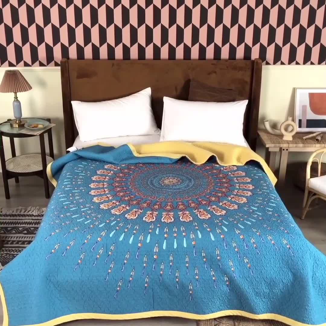 91家纺网 家纺一手货源 找家纺 卡奥家纺 2021新款异域风纯棉盖被床盖夏被 兰达影