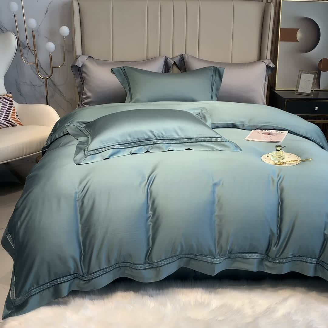 91家纺网 家纺一手货源 找家纺 榻尚 1纯色奥地利天丝四件套天丝夏被四件套 夏蓝