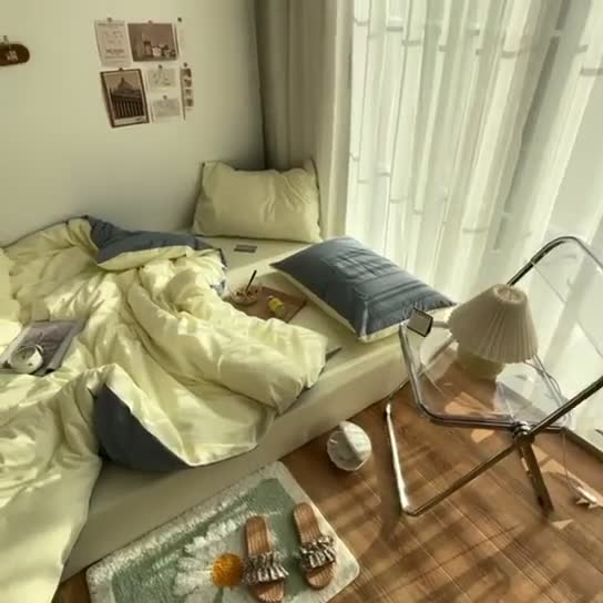 91家纺网 家纺一手货源 找家纺 安莱生活 2021新款芝士纯色/双拼四件套 芝士双拼雾蓝