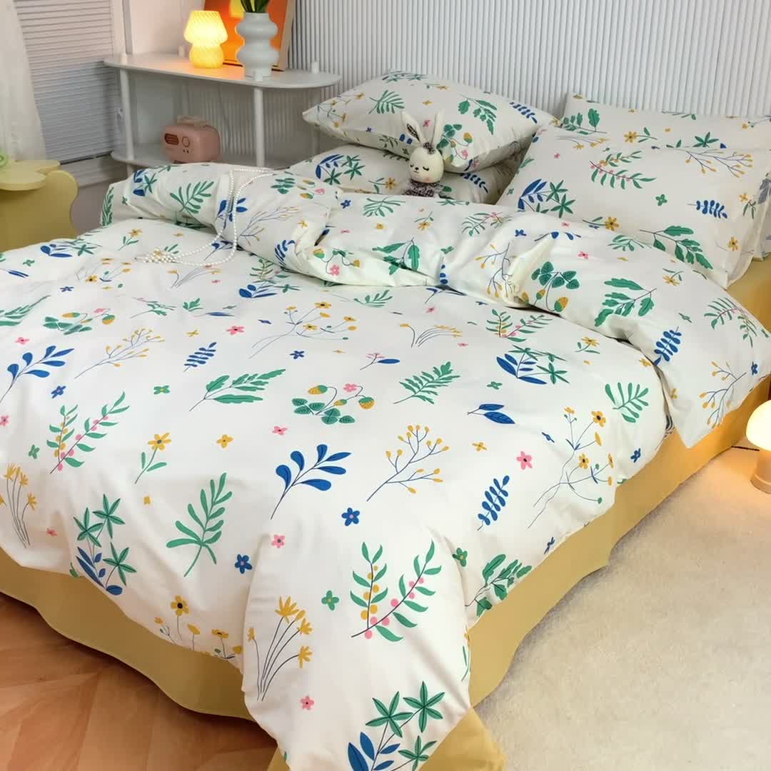 91家纺网 家纺一手货源 找家纺 金丝鸟家纺 2021新款花卉全棉四件套 枝丫