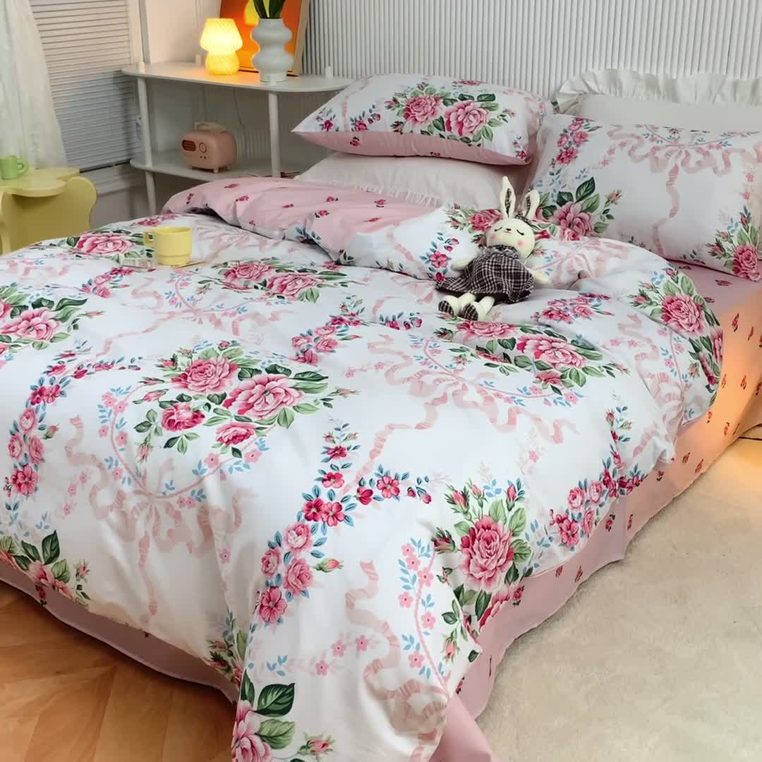 91家纺网 家纺一手货源 找家纺 金丝鸟家纺 2021新款花卉全棉四件套 花蔓