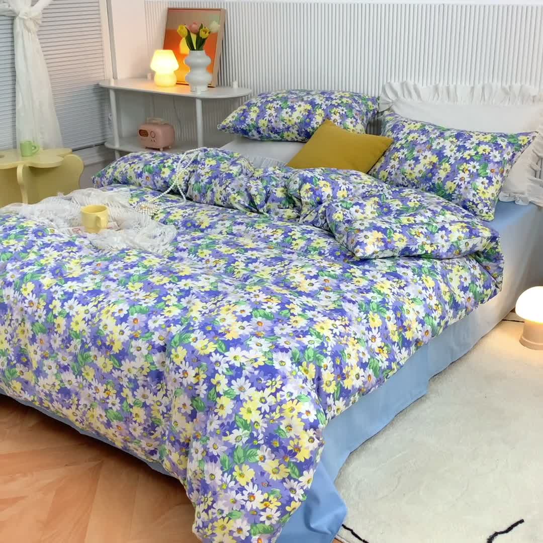 91家纺网 家纺一手货源 找家纺 金丝鸟家纺 2021新款花卉全棉四件套 凡尔赛