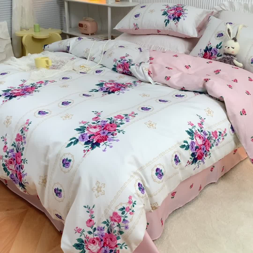91家纺网 家纺一手货源 找家纺 金丝鸟家纺 2021新款花卉全棉四件套 花满庭