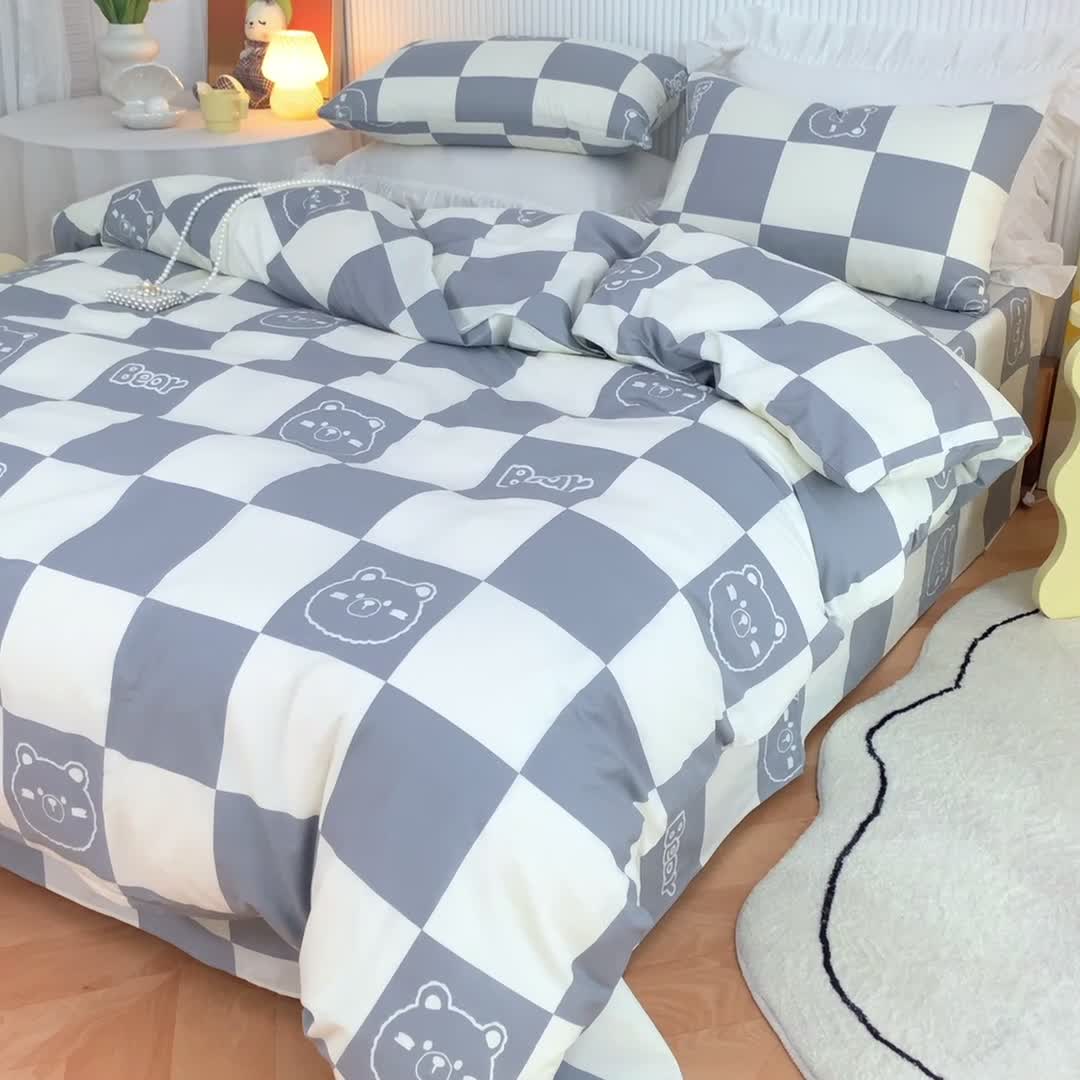 91家纺网 家纺一手货源 找家纺 金丝鸟家纺 2021新款花卉全棉四件套 格格熊