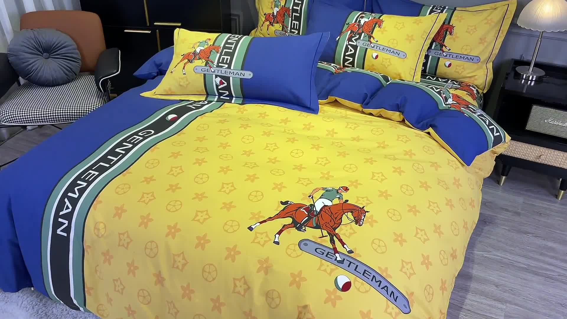 91家纺网 家纺一手货源 找家纺 金爱家 2021新款大版磨毛条格简约四件套爵士