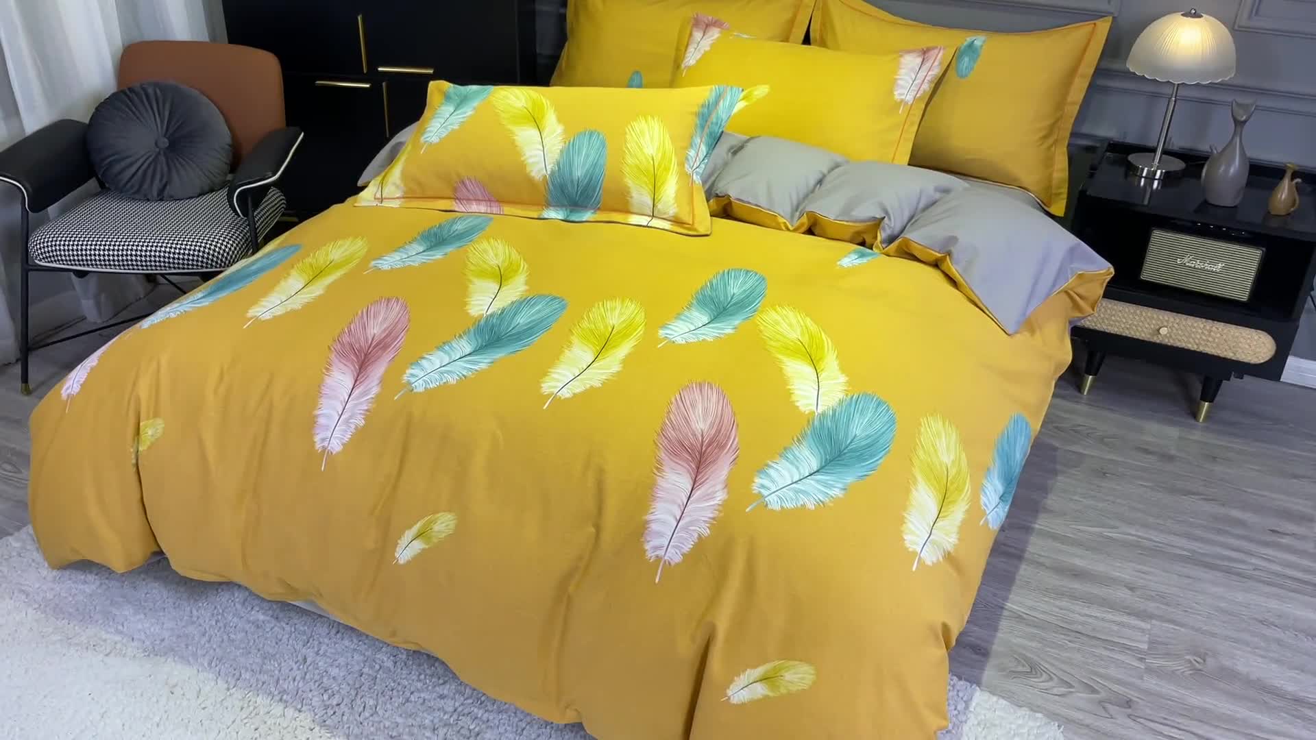 91家纺网 家纺一手货源 找家纺 金爱家 2021新款大版磨毛花卉系列四件套米卡-桔