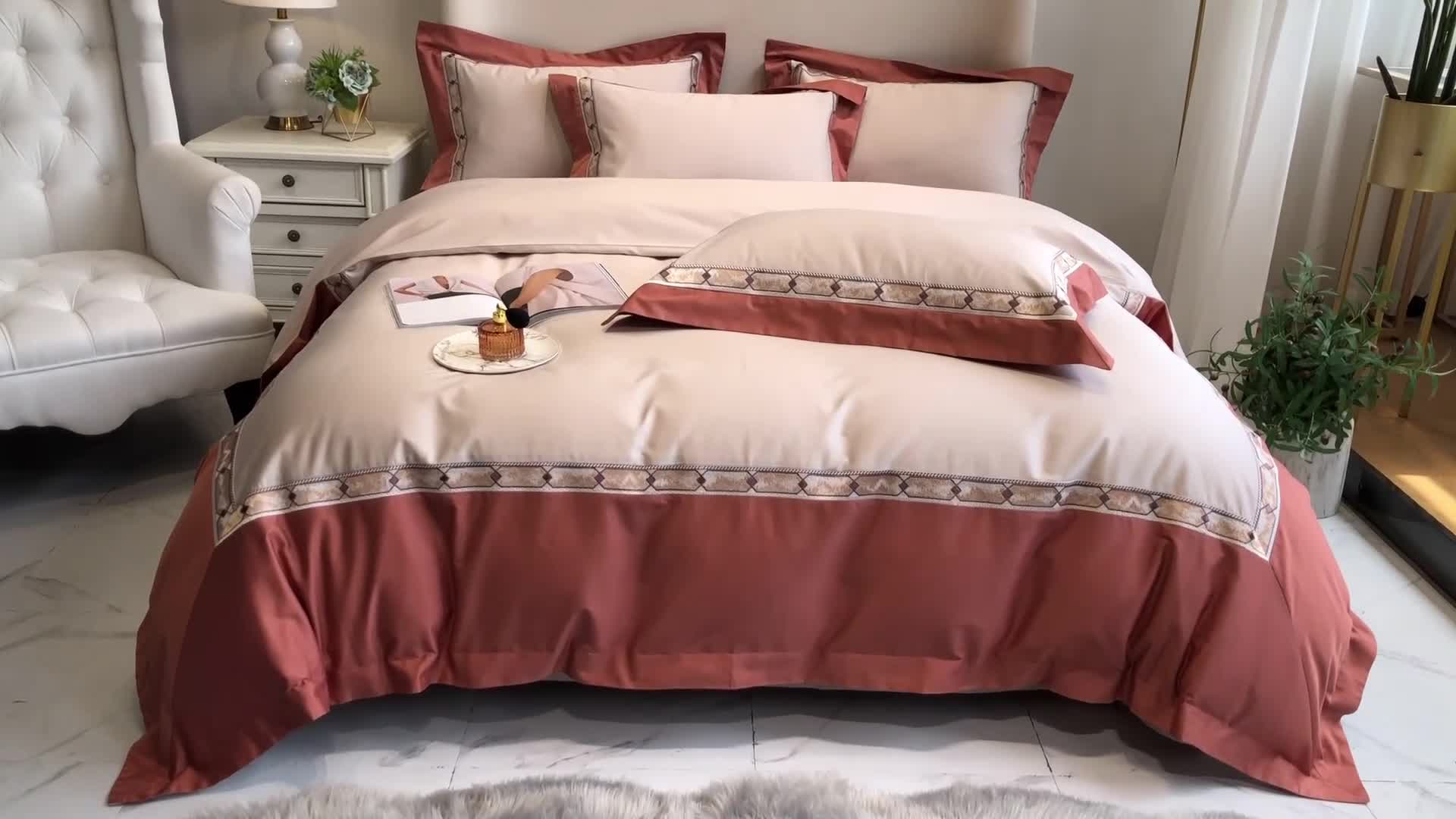 91家纺网 家纺一手货源 找家纺 馨蕊 2021新款100支双股澳棉刺绣四件套-芭莎夫人 古砖