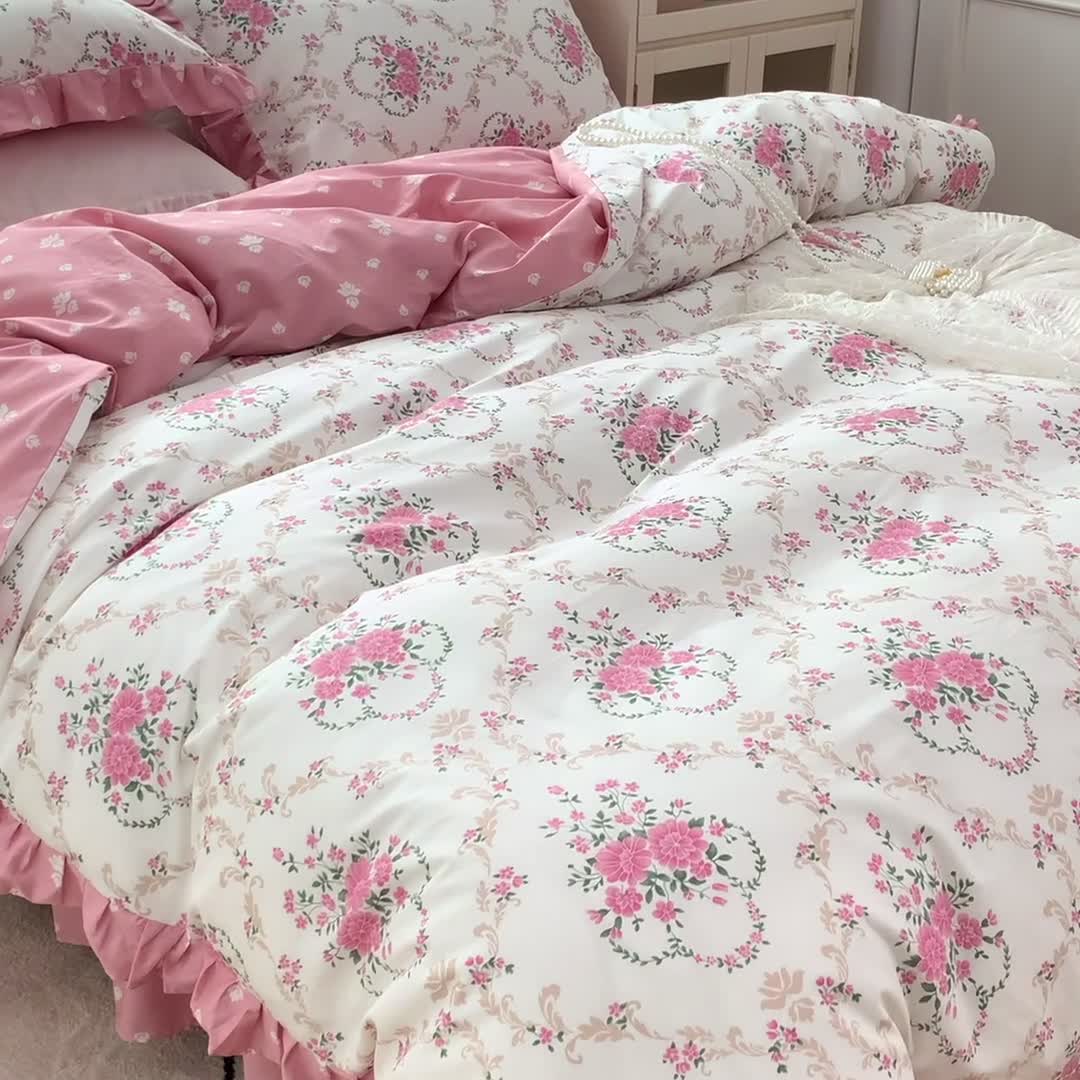 91家纺网 家纺一手货源 找家纺 金丝鸟 2021新款全棉韩版床裙款四件套 花瑶床裙款