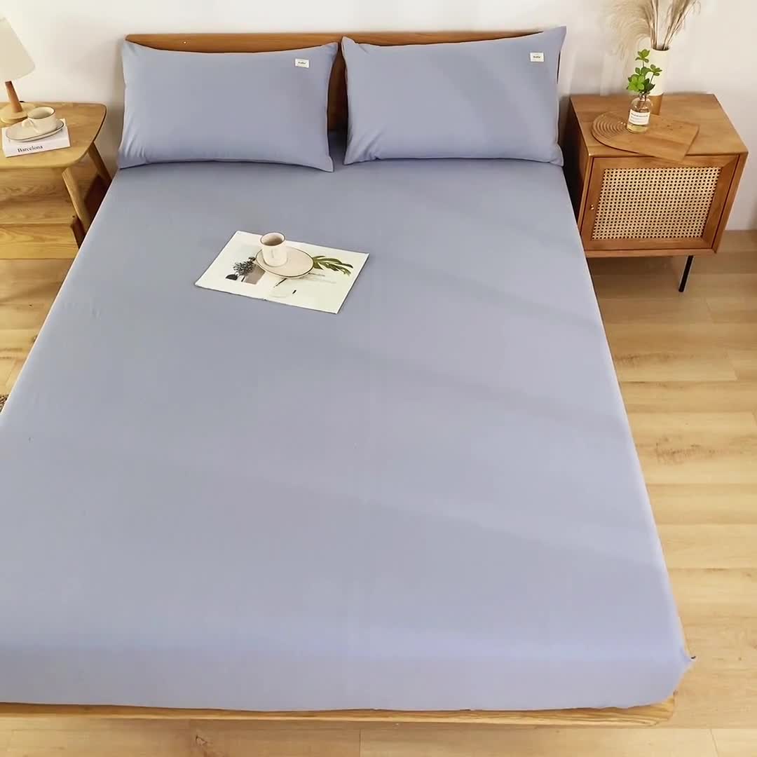 91家纺网 家纺一手货源 找家纺 蓝巢家纺 2021新款全棉水洗棉单床笠 湖蓝