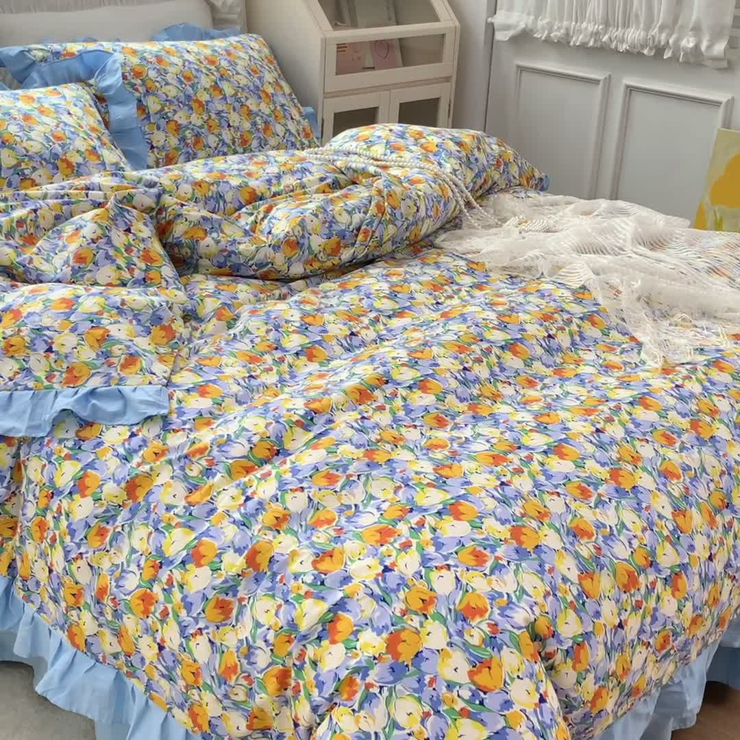 91家纺网 家纺一手货源 找家纺 （总）金丝鸟 2021新款全棉韩版床裙款四件套