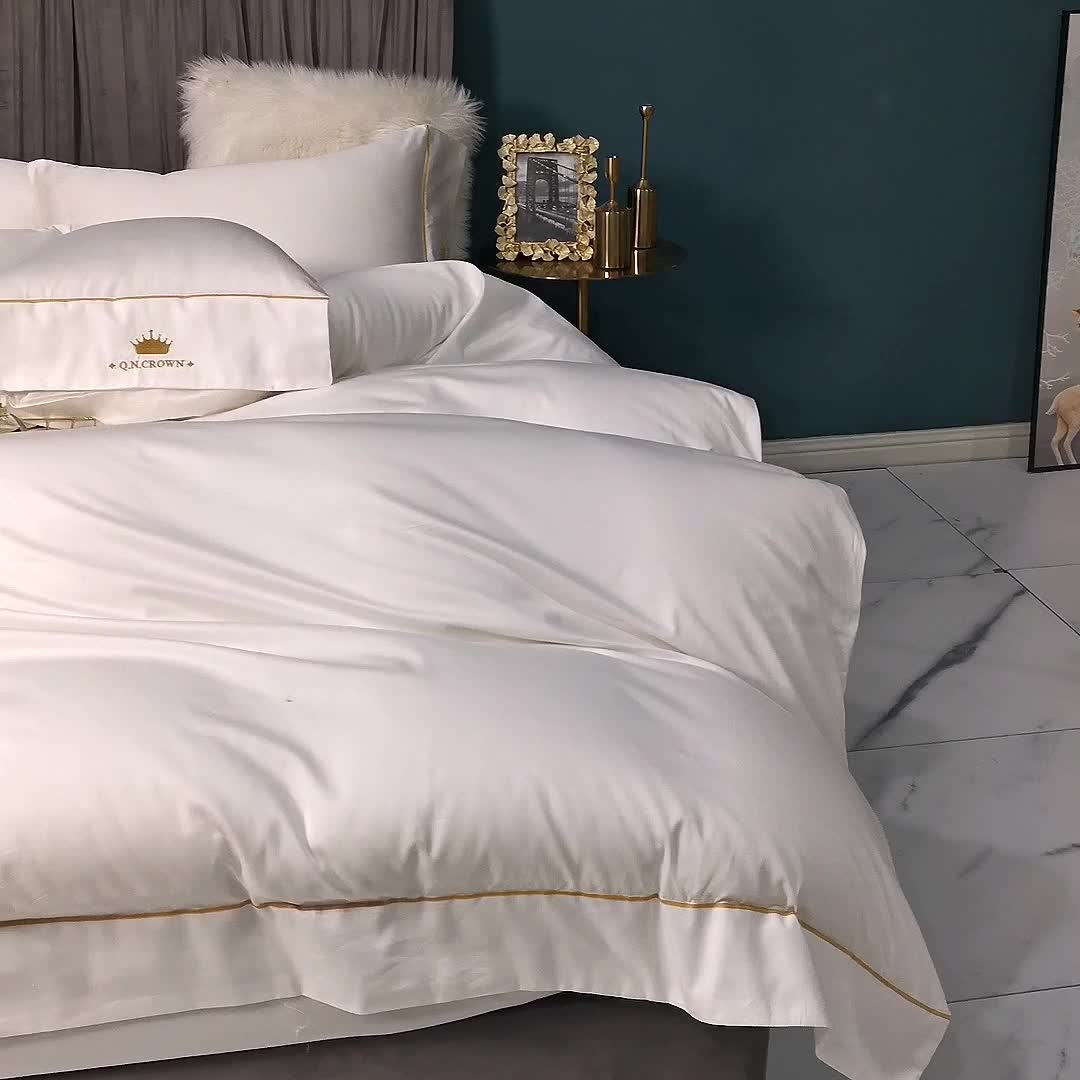 91家纺网 家纺一手货源 找家纺 玉宇阁 新款60支全棉纯棉长绒棉被套床单四件套 皇冠-贵族白