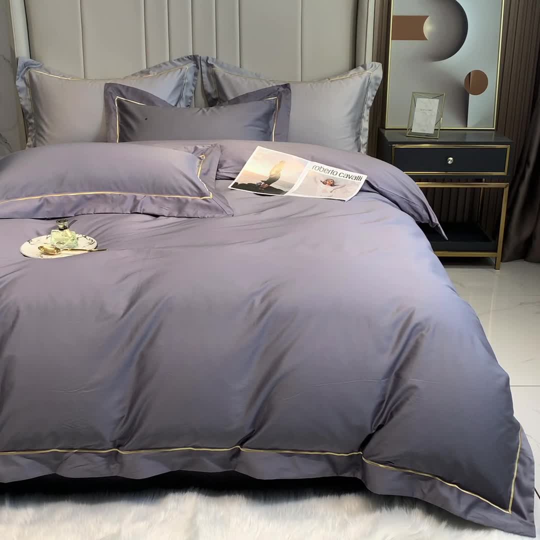 91家纺网 家纺一手货源 找家纺 榻尚家居2021新款长绒棉简约轻奢四件套 魅-深灰