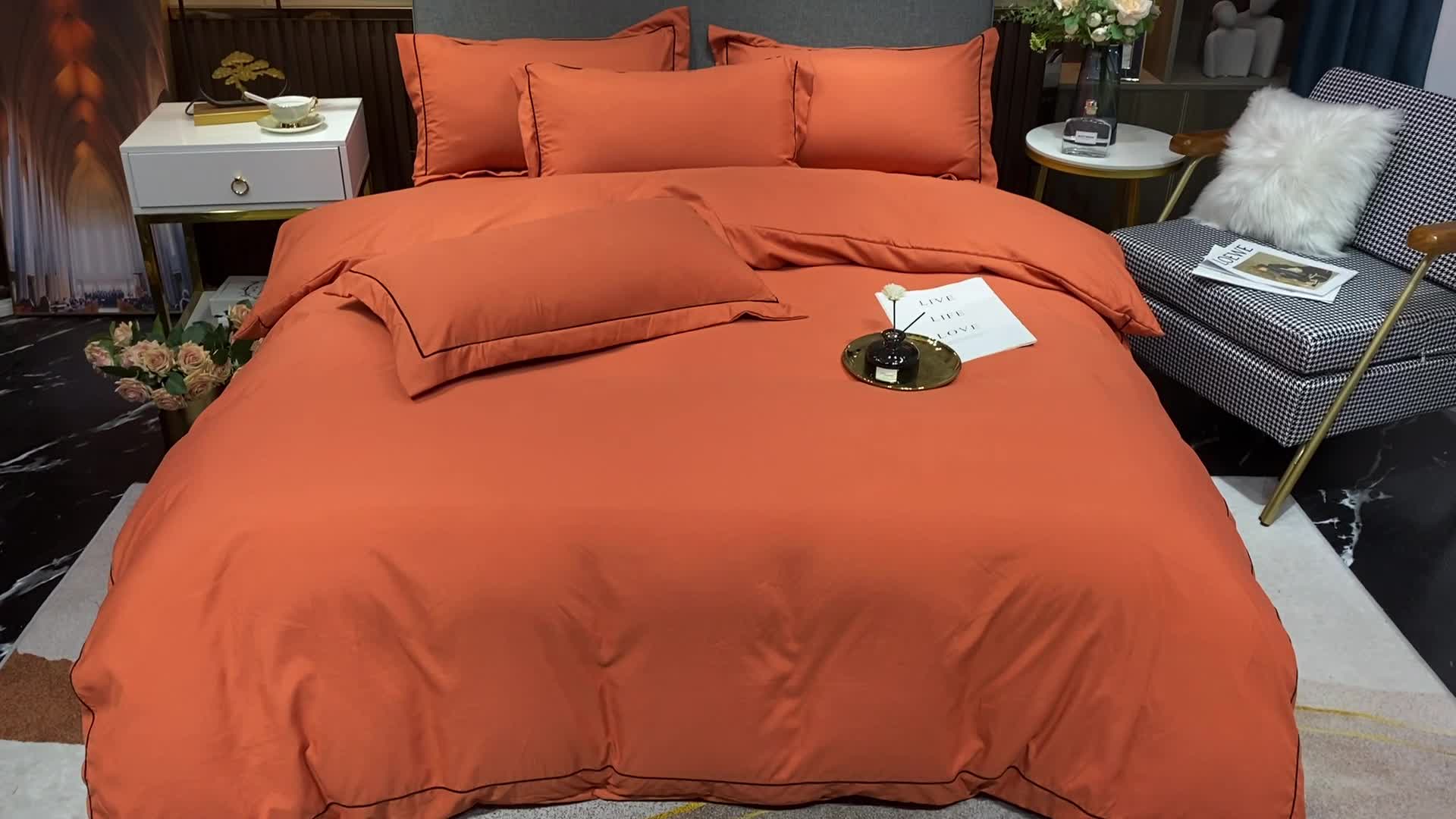 91家纺网 家纺一手货源 找家纺 曼谷 新款伊系列刺绣四件套 伊-橙色