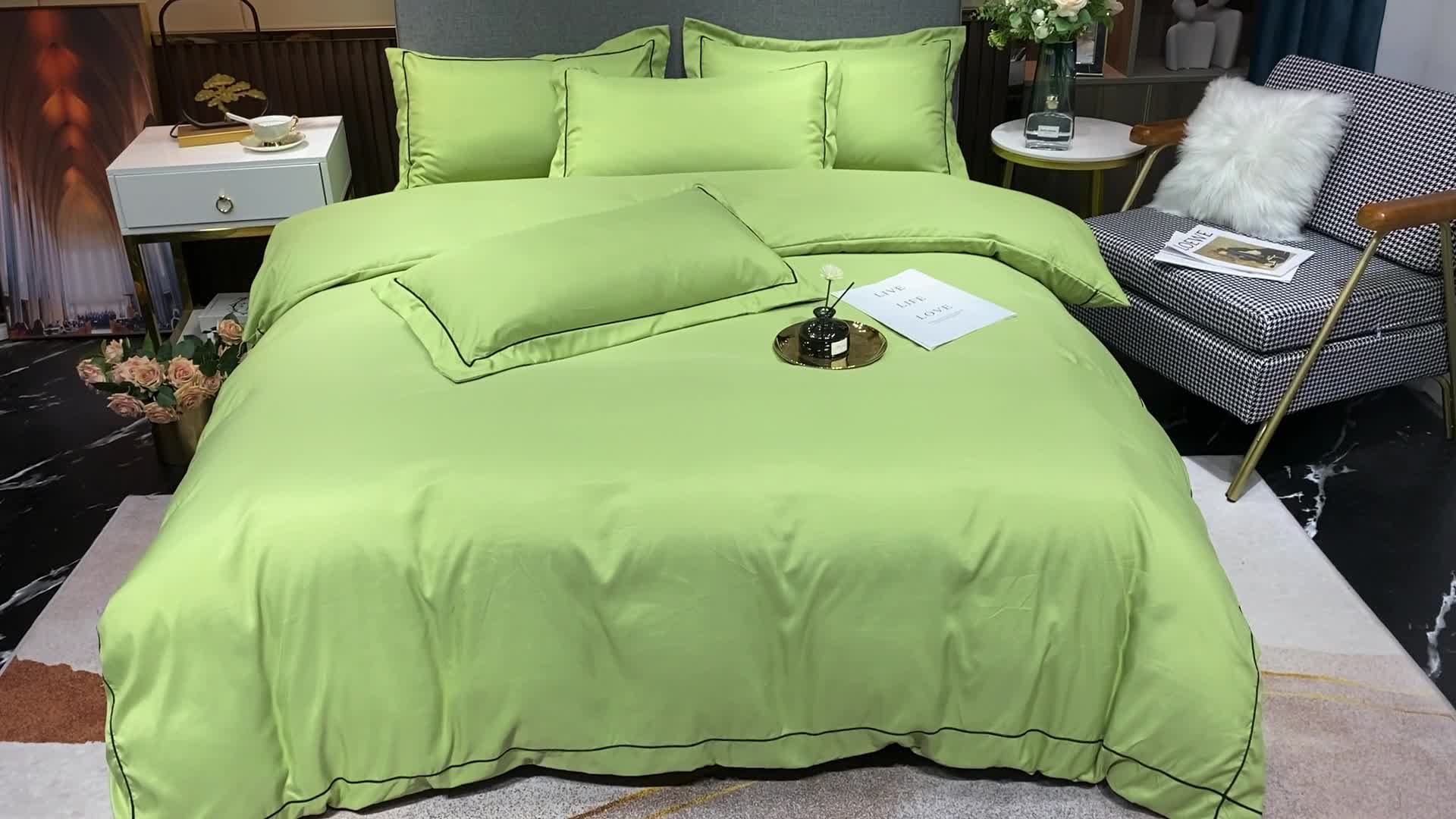 91家纺网 家纺一手货源 找家纺 曼谷 新款伊系列刺绣四件套 伊-豆绿