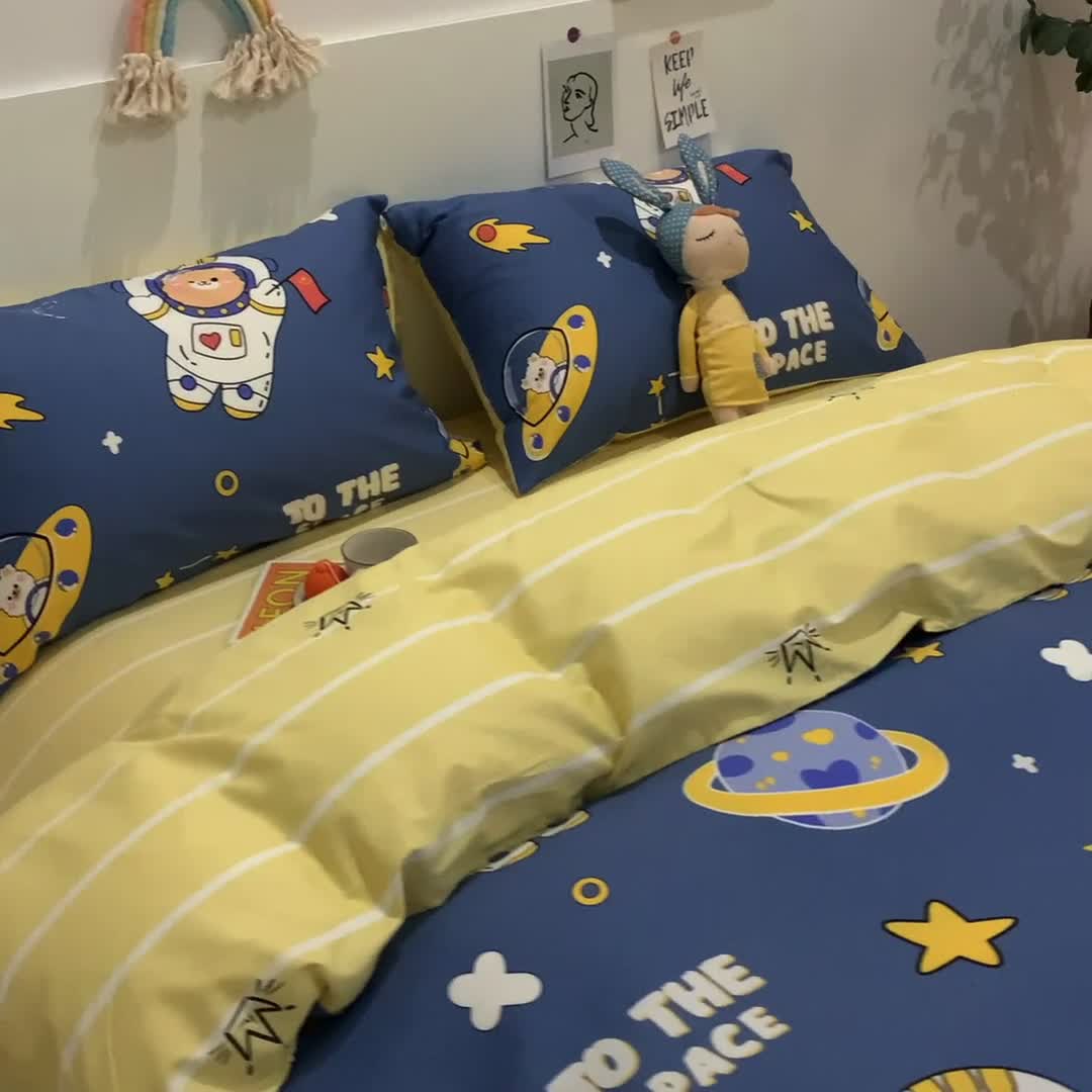 91家纺网 家纺一手货源 找家纺 西引力2022年新款全棉纯棉卡通单枕套一对装宇航员