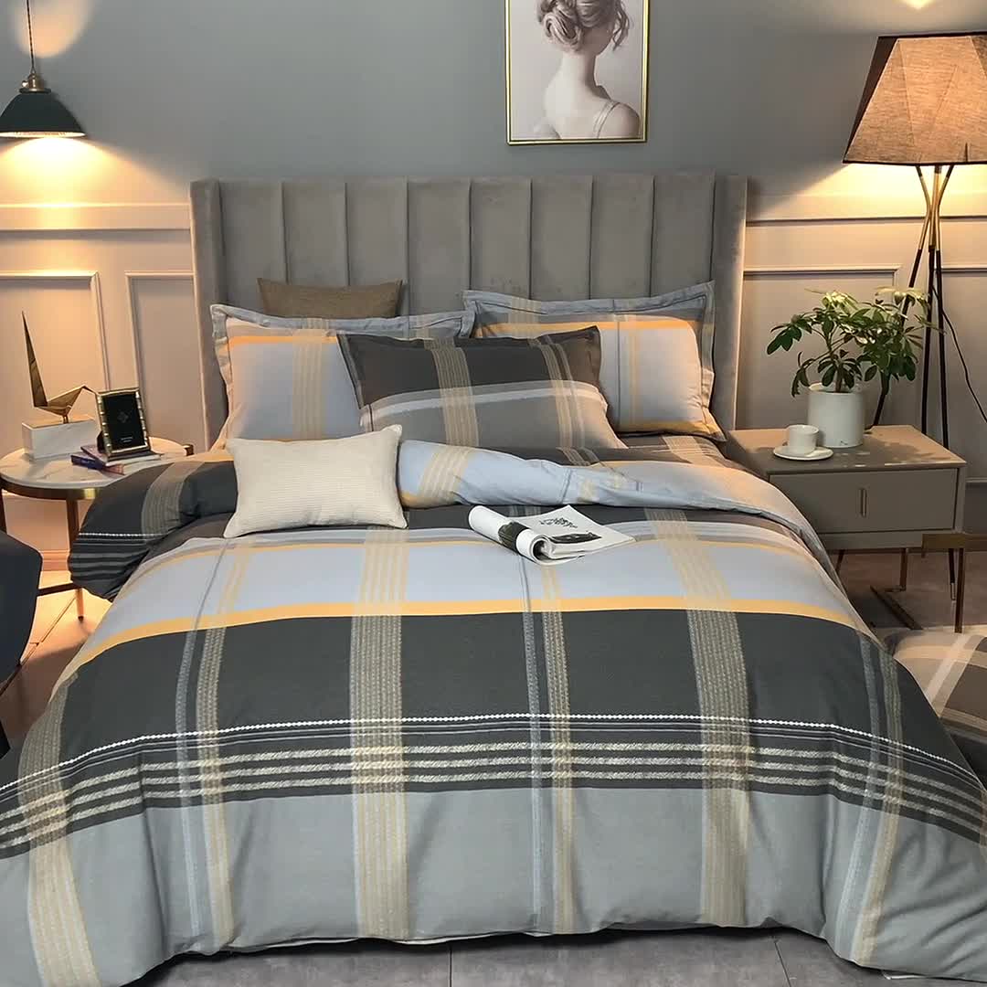 91家纺网 家纺一手货源 找家纺 金纱玉纺 2022新款全棉磨毛四件套 安慕希-灰