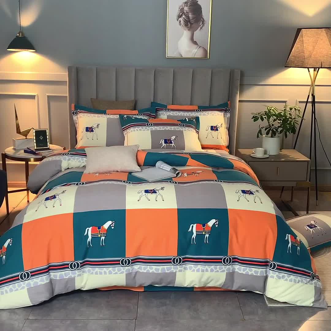 91家纺网 家纺一手货源 找家纺 金纱玉纺 2022新款全棉磨毛四件套 小马驹