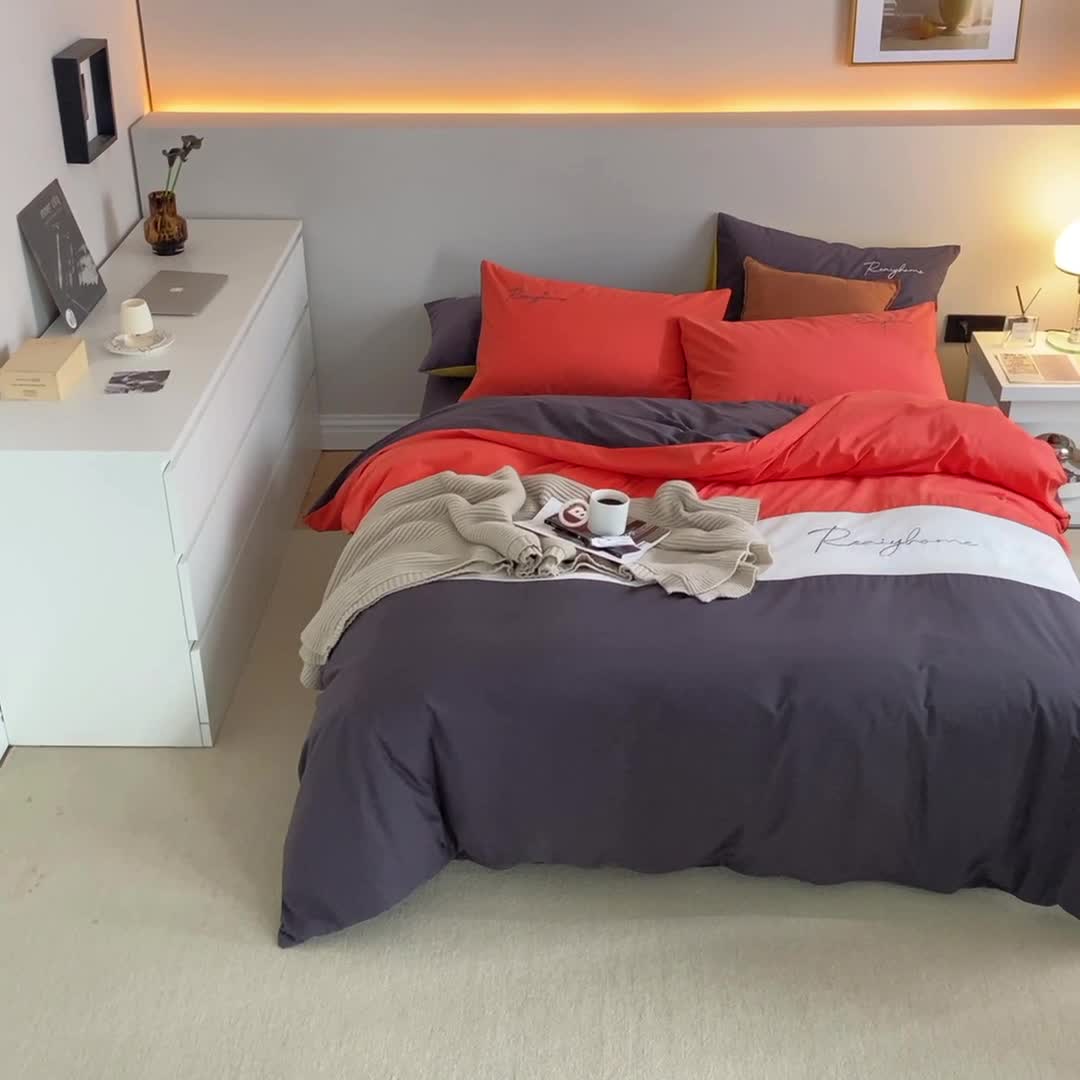 91家纺网 家纺一手货源 找家纺 蓝巢 2021新款全棉水洗棉早安四件套 早安时尚桔