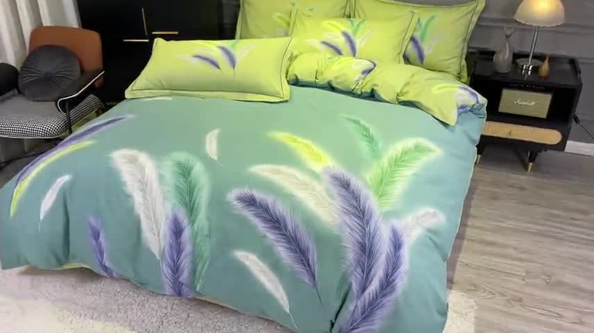 91家纺网 家纺一手货源 找家纺 金爱家 2021新款大版磨毛花卉系列四件套 冬之韵-绿