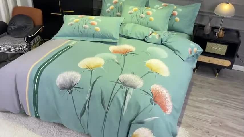 91家纺网 家纺一手货源 找家纺 金爱家 2021新款大版磨毛花卉系列四件套 甜蜜蜜-蓝