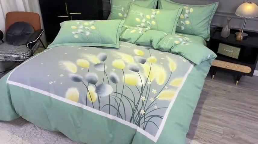 91家纺网 家纺一手货源 找家纺 金爱家 2021新款大版磨毛花卉系列四件套 雪见-绿