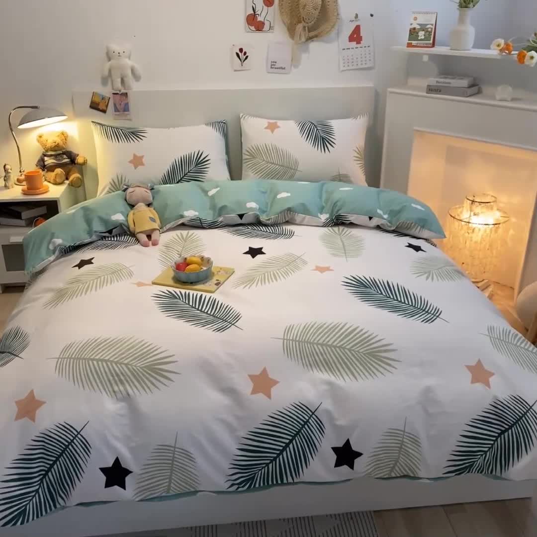 91家纺网 家纺一手货源 找家纺 晨希家居 2021新款13372全棉印花四件套风叶