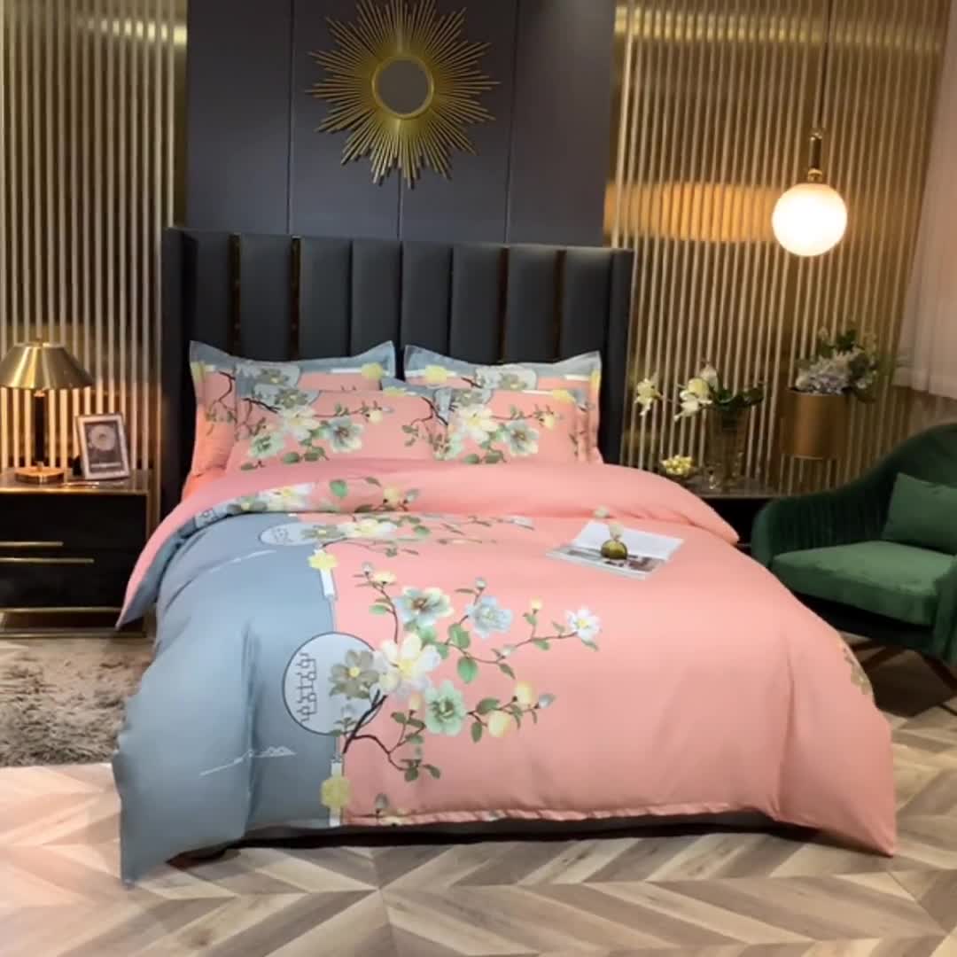 91家纺网 家纺一手货源 找家纺 靓生活 2021新款大版磨毛印花四件套 冬季恋歌