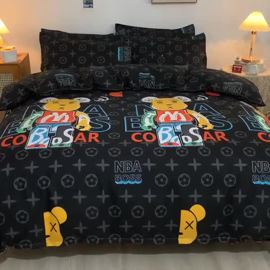 91家纺网 家纺一手货源 找家纺 乐居坊2021新款芦荟棉四件套潮牌熊