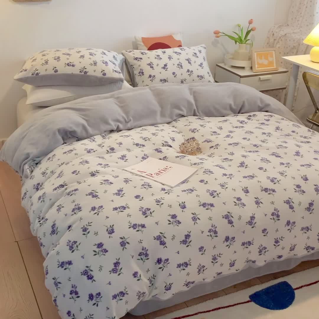 91家纺网 家纺一手货源 找家纺 澳萝拉2021高克重卡通清新牛奶绒四件套水晶法莱绒秘密花园