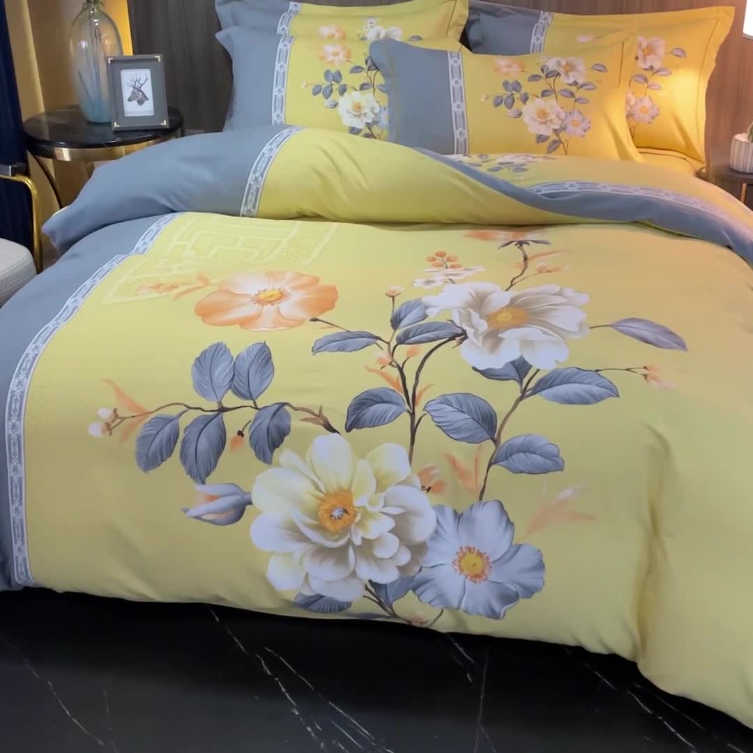 91家纺网 家纺一手货源 找家纺 芊寻家居 2024新款全棉大版磨毛四件套 格语枝香