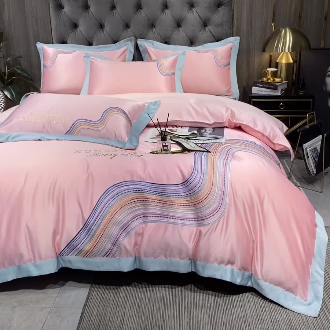 91家纺网 家纺一手货源 找家纺 宅家居 2024新款臻品真丝B版纯棉米莱四件套 米莱-烟粉