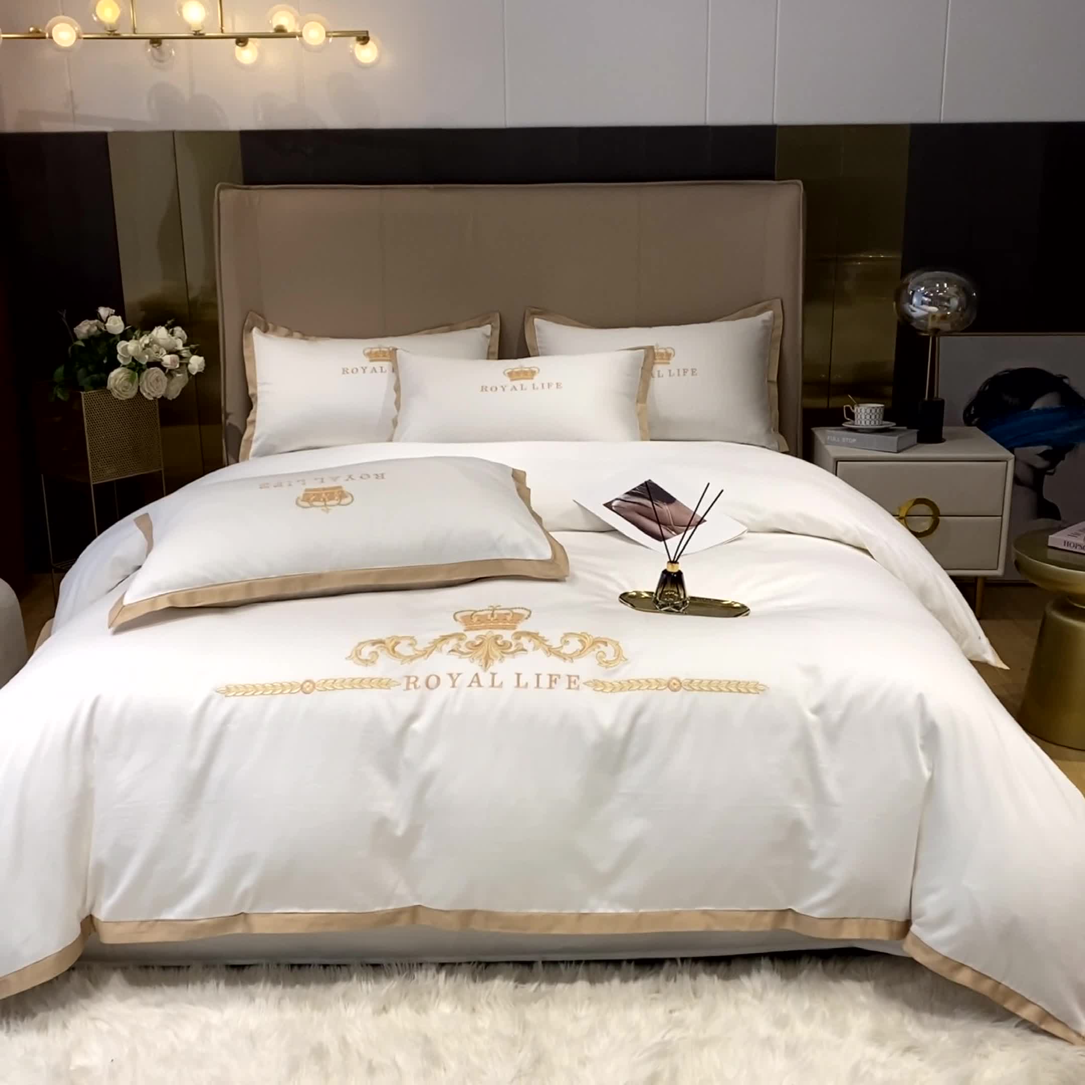 91家纺网 家纺一手货源 找家纺 安妮家居 2021新款皇冠120s长绒棉四件套 贵族白