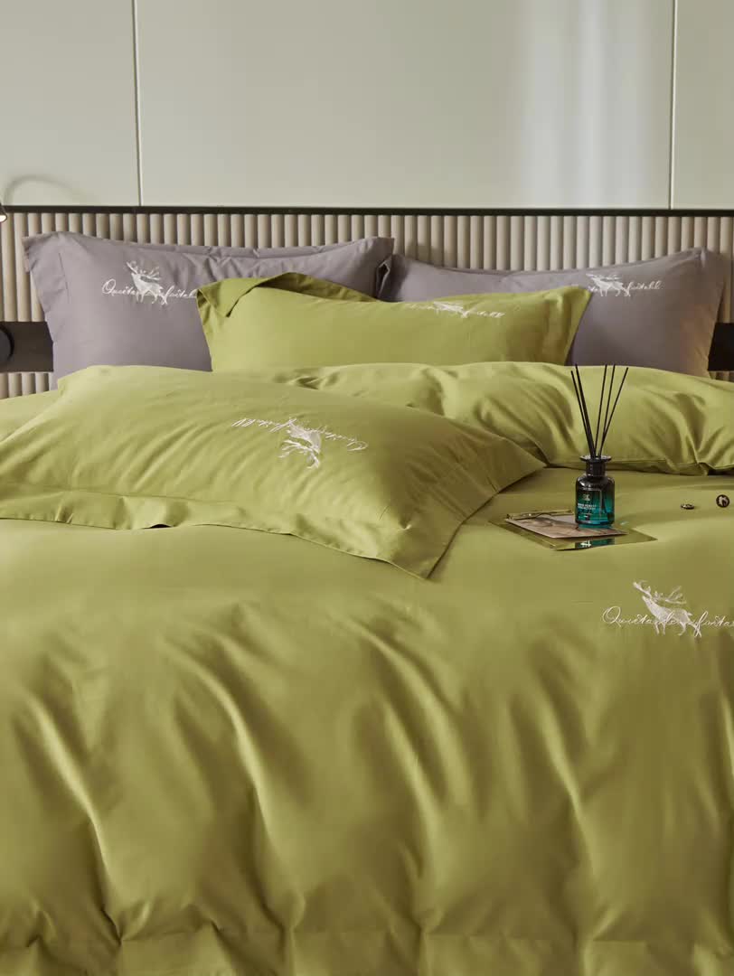 91家纺网 家纺一手货源 找家纺 威克凯丽2021新款秋冬绣花3221磨毛四件套奥兰多-豆绿