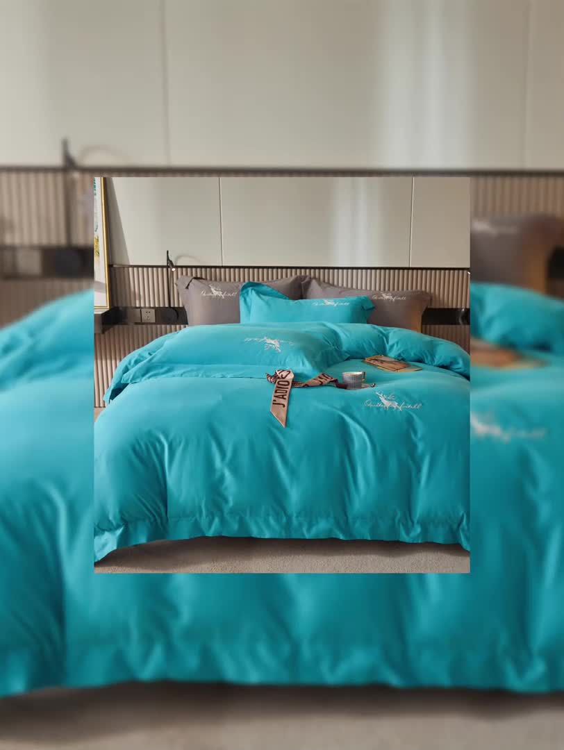 91家纺网 家纺一手货源 找家纺 威克凯丽2021新款秋冬绣花3221磨毛四件套奥兰多-湖蓝