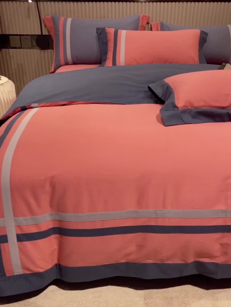 91家纺网 家纺一手货源 找家纺 威克凯丽 秋冬拼接4032磨毛四件套 美丽心语-豆沙粉