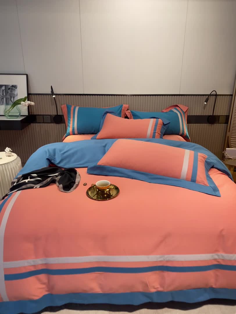 91家纺网 家纺一手货源 找家纺 威克凯丽 秋冬拼接4032磨毛四件套 美丽心语-活力橙