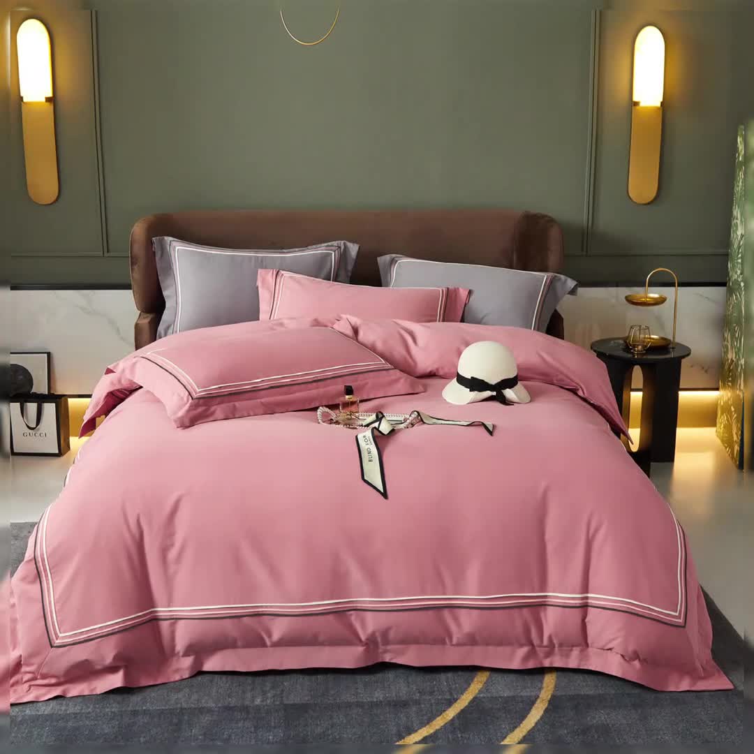 91家纺网 家纺一手货源 找家纺 威克凯丽 秋冬60拼接磨毛四件套 花栖寻梦-豆沙