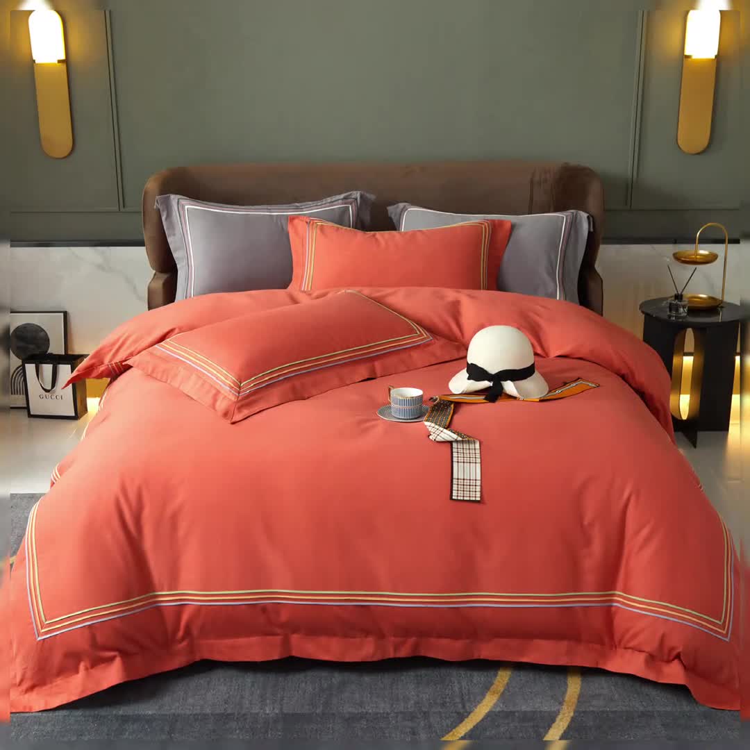 91家纺网 家纺一手货源 找家纺 威克凯丽 秋冬60拼接磨毛四件套 花栖寻梦-活力橙