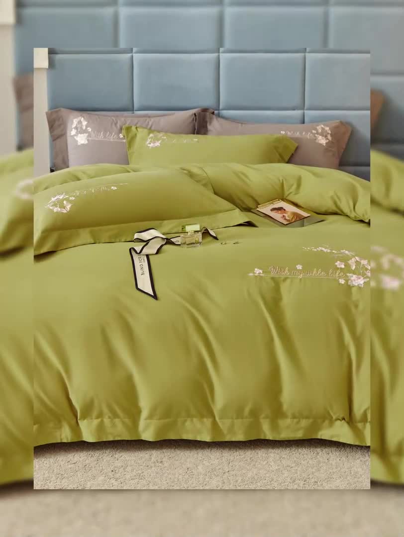 91家纺网 家纺一手货源 找家纺 威克凯丽秋冬绣花3221磨毛四件套布鲁斯系列布鲁斯-丛林绿