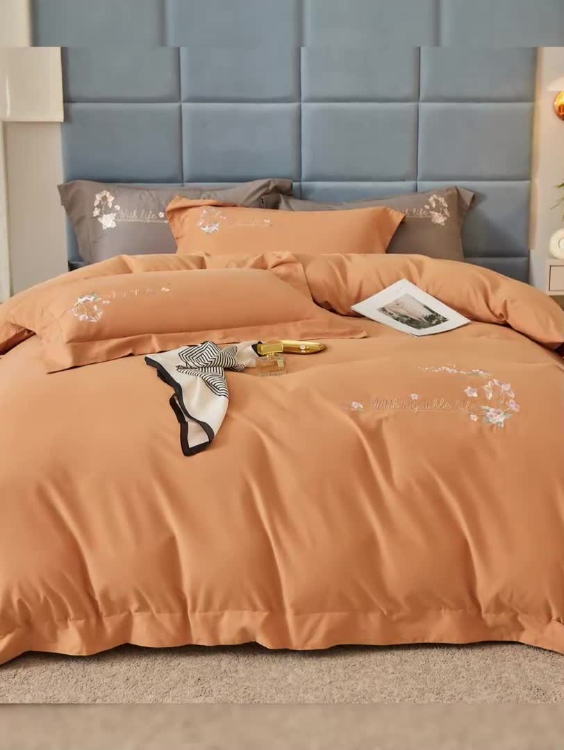 91家纺网 家纺一手货源 找家纺 威克凯丽秋冬绣花3221磨毛四件套布鲁斯系列布鲁斯-桔子橙