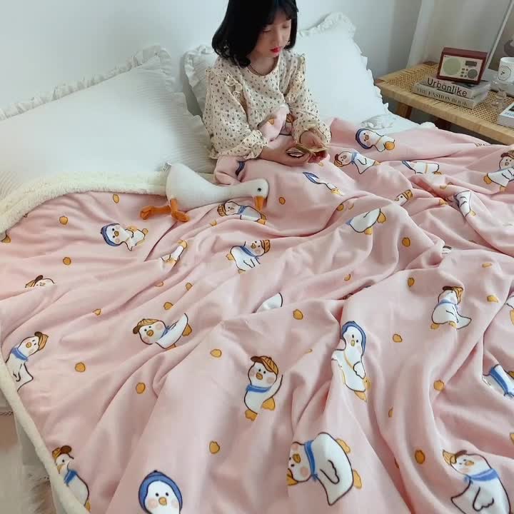 91家纺网 家纺一手货源 找家纺 萝莉家纺 2021保暖加厚牛奶绒毛毯羊羔绒毯子被套毯可爱鴨粉