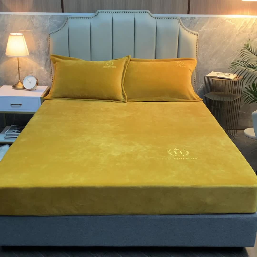 91家纺网 家纺一手货源 找家纺 澳萝拉家居 2021新款纯色牛奶绒单床笠 柠檬黄