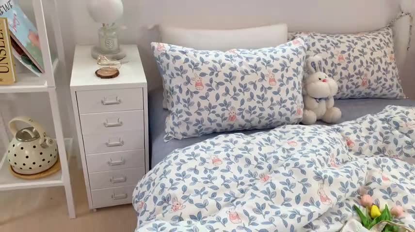 91家纺网 家纺一手货源 找家纺 田野2021新款小清新全棉纯棉四件套 菲菲兔