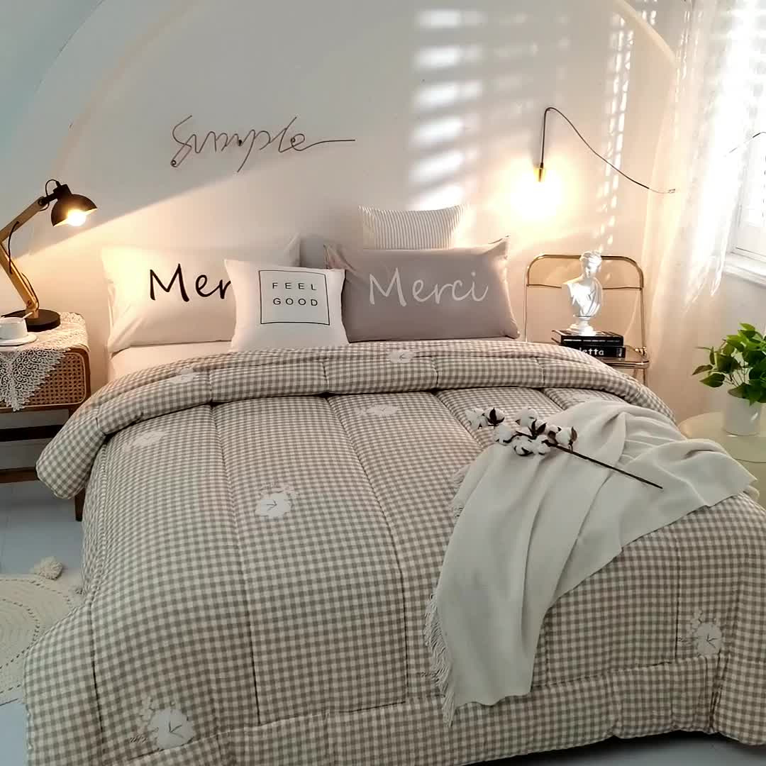 91家纺网 家纺一手货源 找家纺 首爱 2025新款纱布棉花被芯冬被春秋被子被芯 格子咖