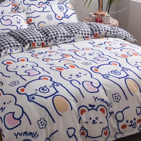 91家纺网 家纺一手货源 找家纺 乐居坊2021新款芦荟棉四件套 米小兔