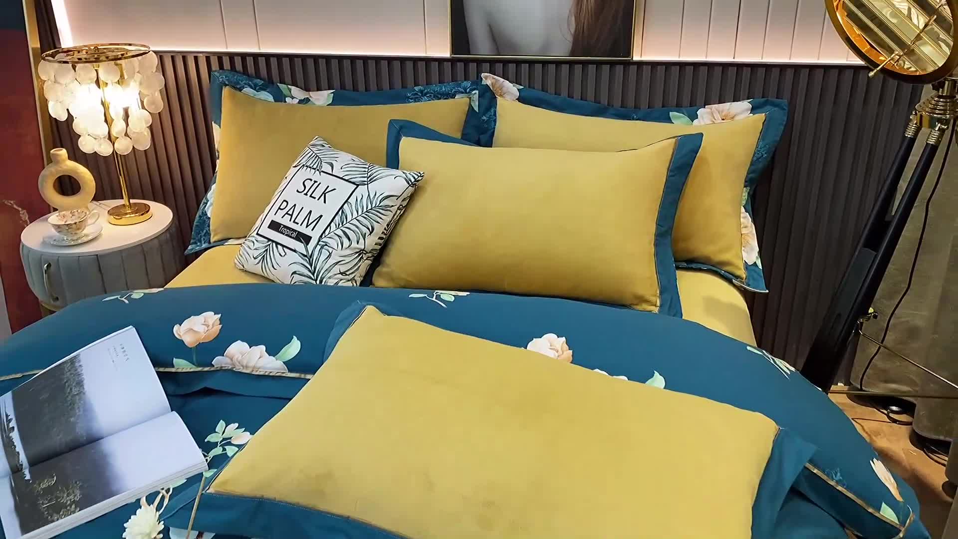 91家纺网 家纺一手货源 找家纺 杜先生2021新款230克牛奶绒拼角被边款四件套富丽满堂-绿