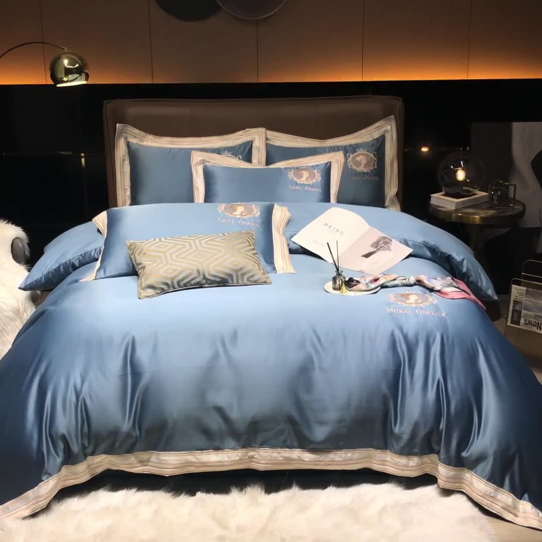 91家纺网 家纺一手货源 找家纺 宅家居 新款臻品真丝刺绣四件套 蜜雪公主-宾利蓝