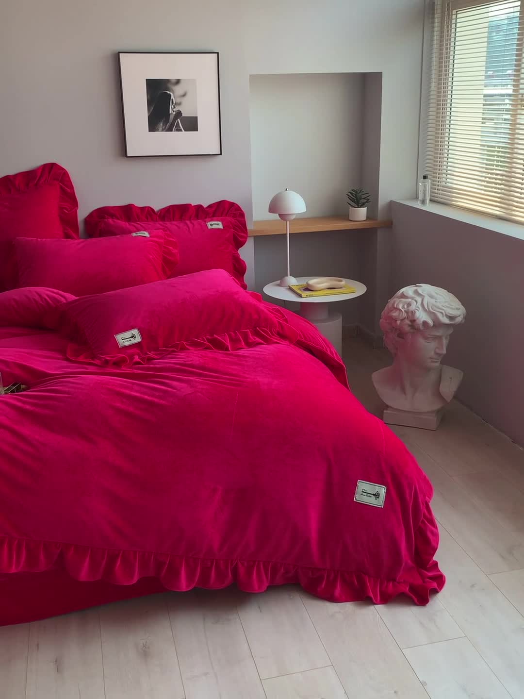 91家纺网 家纺一手货源 找家纺 舒梦琪 2023新款加厚宝宝绒韩版四件套牛奶绒四件套 玫红